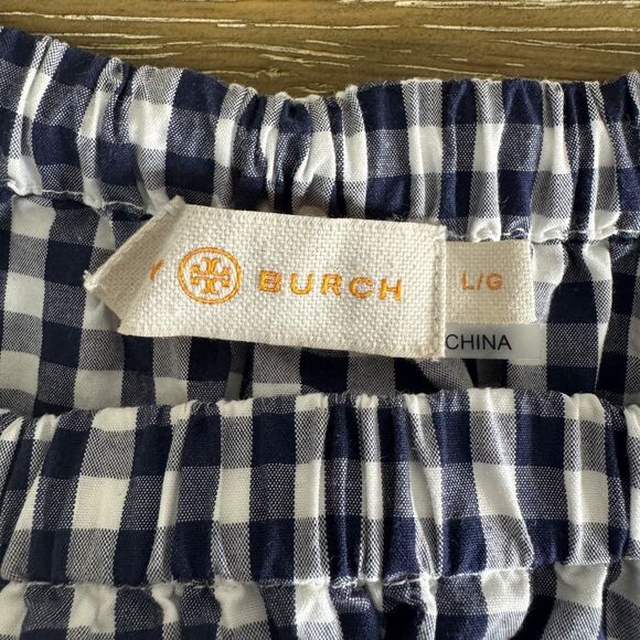 Tory Burch sleeveless boatneck romper navy gingham size large - Picture 6 of 11